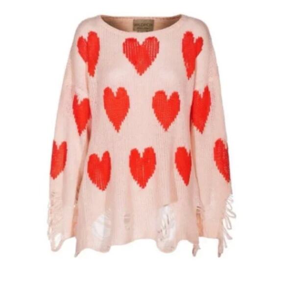 NEW! WILDFOX WHITE LABEL 'All Over Love' Lennon Sweater in PINK/ RED HEARTS (S) - Picture 6 of 11